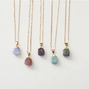 Tiktok Hot Selling Fashionable Natural Crystal Colorful Reiki Healing Stone Druzy Pendant Necklace For Gifts