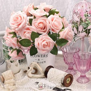 Rosa Artificial de Espuma de 8 cm con Hoja y Tallo, Centros de Mesa, Decoración del Hogar, Decoración para Bodas, Cumpleaños, Navidad, Dí<span class=keywords><strong>a</strong></span> de San Valentín - Product Image 2