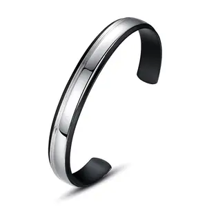 Wholesale Waterproof Mens Inspirational Stainless Steel Cuff Bracelet With Silver and Black 2 Tones