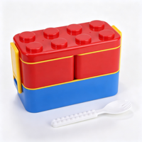 Boîte à lunch bento créative pour enfants en forme de blocs de construction, 2 compartiments, étanche, en plastique, vente en gros