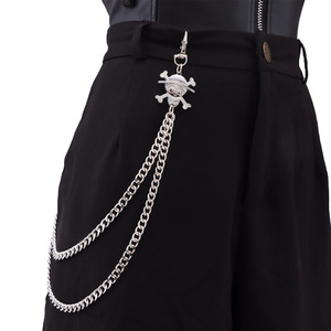 yueli Men's Punk <b>Skull</b> Waist Chain Double Layer Metal Chain For Daily Wear Zinc Alloy Accessory - Product Image 4