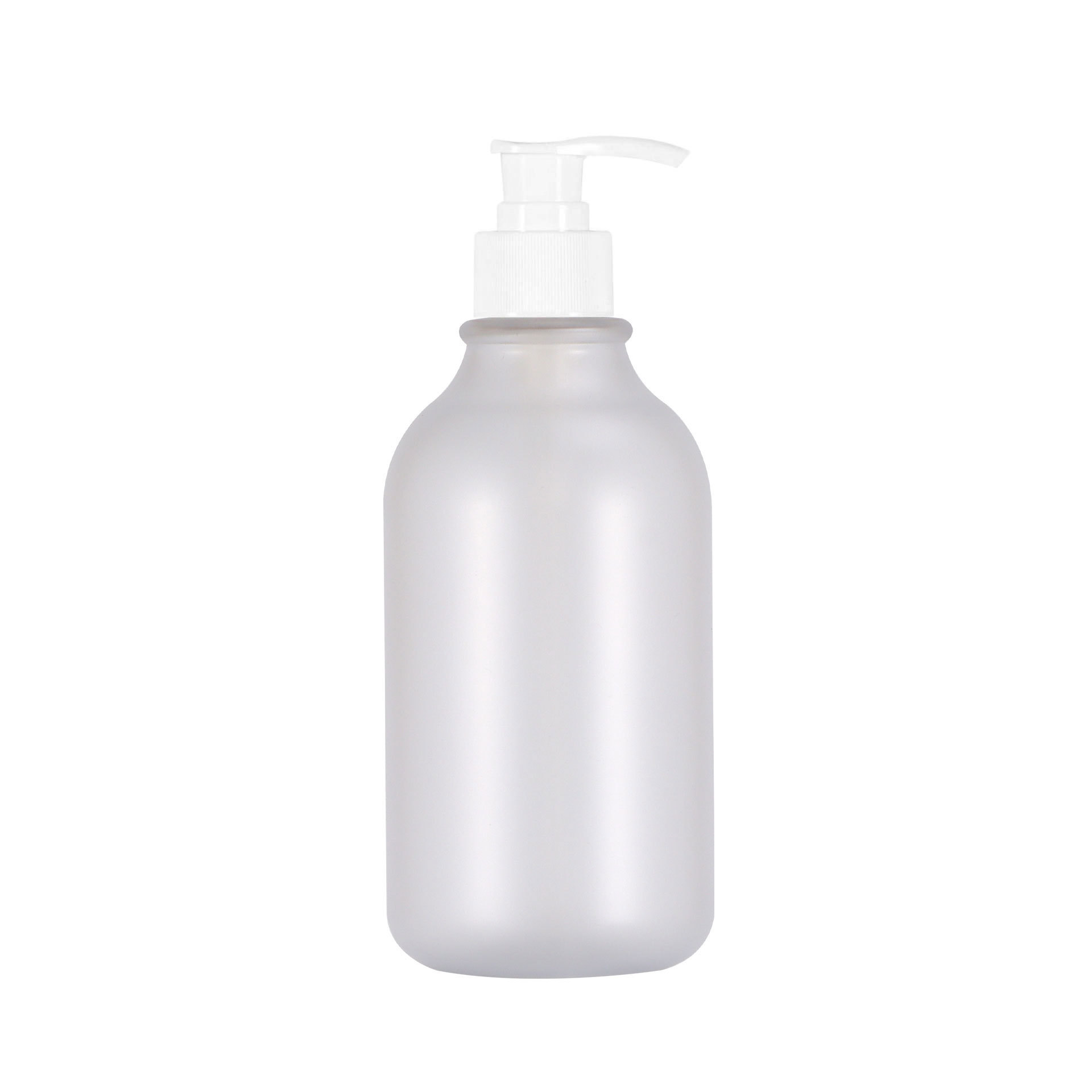 Flacon transparent mat, pompe blanc cassé