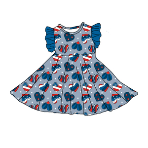 Abito Estivo Personalizzato per Bambine con Patchwork per il 4 Luglio, Vestito Stampato alla Moda per Bambini, Abiti in Tulle Rosso - Product Image 6