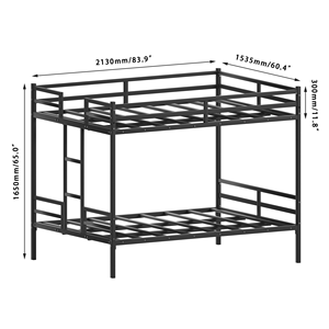 Cama Litera Queen con Barandilla <span class=keywords><strong>de</strong></span> Seguridad Completa, <span class=keywords><strong>Escalera</strong></span> y Estructura <span class=keywords><strong>de</strong></span> Metal Resistente en Color Negro, Ideal para Espacios Compartidos y Habitaciones <span class=keywords><strong>de</strong></span> Invitados - Product Image 3