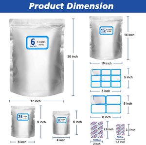 Riutilizzabile richiudibile chiusura lampo chiusura lampo sigillo conservazione degli alimenti Stand Up Pouch argento vuoto foglio di alluminio 5 galloni sacchetti di Mylar con etichette - Product Image 4