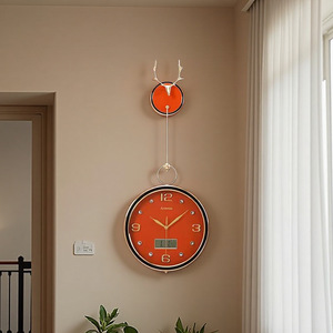 <b>Wall</b> <b>Clock</b> Orange Round Quartz <b>Silent</b> Home Decor With Perpetual Calendar - Product Image 1