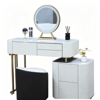 Table de maquillage avec éclairage LED, rangement multi-zones, durable, pliable, design moderne et luxueux pour la chambre principale