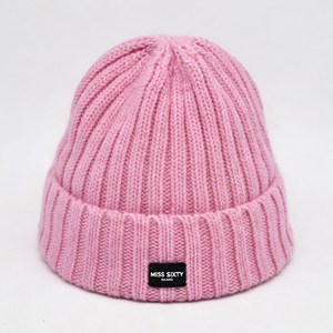 Pink Ribbed Knit Beanie-<b>Warm</b> Soft Common Travel Autumn Winter <b>Hat</b> for Unisex Custom Logo Puff Image Character Wholesale - Product Image 6