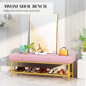 Hot-bán bọc nhung băng ghế dự bị hiện đại với kệ lưu trữ giá giày ghế màu hồng và vàng khung lưu trữ băng ghế dự bị cho lối vào - Product Image 4