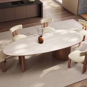 French Retro 6-Seater Dining Room <b>Table</b> Set Nordic Modern Wood Furniture <b>Walnut</b> Finish Home Antiqued Restaurant Dinner <b>Table</b> - Product Image 5