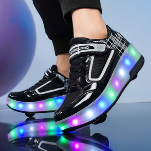 Roller Shoes With Lights Two Wheels Mesh Material Flashing For Kids Student Girls Convertible Sneakers Size 29 43 - Product Image 4