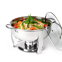 Plat de cuisson classique en acier inoxydable 201 écologique avec couvercle en verre pour buffet, compatible gaz et induction, sans revêtement