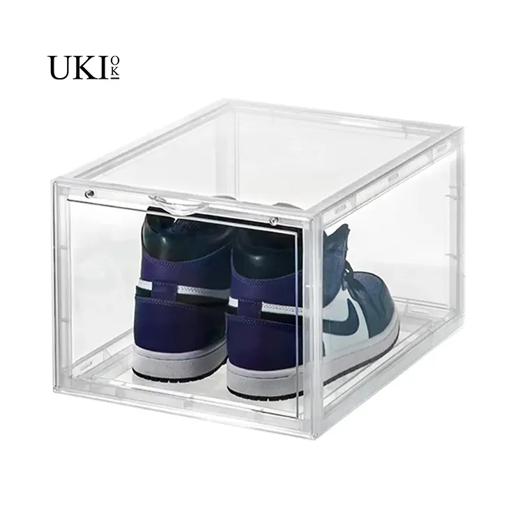 カスタム卸売磁気折りたたみ式プラスチック透明PETアクリル容器靴収納ボックス