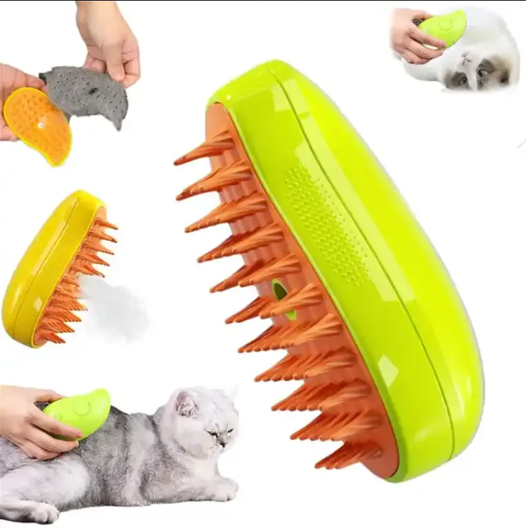 Brosse à vapeur 3 en 1 pour chat Brosse à vapeur autonettoyante pour chat pour massage, brosse à poils de chat pour enlèvement