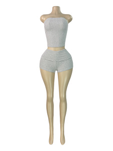 Ensemble <span class=keywords><strong>short</strong></span> 2026 tendance été pour femme, rayures verticales, bustier, taille froncée, <span class=keywords><strong>short</strong></span> moulant, ensemble deux pièces - Product Image 6