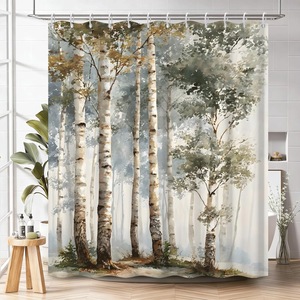 <span class=keywords><strong>Rideau</strong></span> <span class=keywords><strong>de</strong></span> <span class=keywords><strong>douche</strong></span> en polyester, sans perçage, imprimé paysage forêt <span class=keywords><strong>de</strong></span> bouleaux style aquarelle, décoration <span class=keywords><strong>de</strong></span> salle <span class=keywords><strong>de</strong></span> bain - Product Image 1