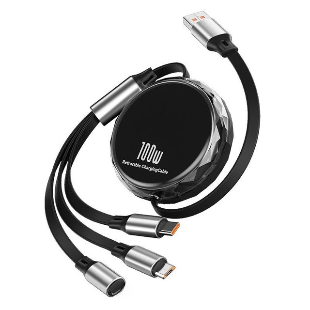 New Arrival Triple Port Retractable Charging Cable with Stand Holder for IOS Micro USB C Devices Travel-friendly for Printers