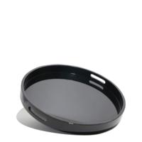 Plateaux en acrylique personnalisables de différents styles, transparents et imprimés, ronds, pour service de café, avec poignées métalliques