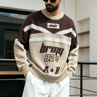 Pull en tricot à col rond pour homme, design color block épais d'hiver, motif de lettres, logo sur le devant, 42% acrylique, 28% polyamide, 30%
