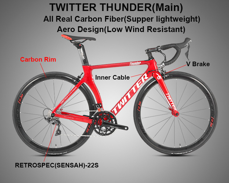 ツイッターサンダー50cmエアロロードバイクt800カーボン