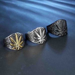316L Stainless Steel Leaf Coconut Palm <b>Ring</b> Two Tone Retro Hip Hop Carved <b>Rings</b> <b>Men</b> Women Vintage Geometric Plant Jewelry - Product Image 4