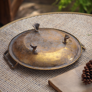 Vintage Gold Metal Distressed Iron Hotel <strong>Table</strong> Decorative <strong>Round</strong> Serving <strong>Trays</strong> for Home Decor - Product Image 3