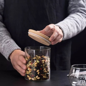 Vòng cao Borosilicate Glass lưu trữ chum với niêm phong nắp tre cho đường gạo trà hạt cà phê - Product Image 2