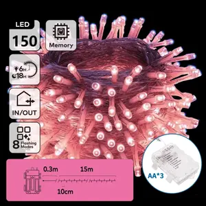 Striscia luminosa piatta alimentata da 3 batterie AA, ideale per decorazione e ambientazione in spazi interni ed esterni. - Product Image 1