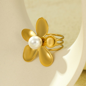 BINSHUO irrégularité pétale écharpe <span class=keywords><strong>boucle</strong></span> anneaux bonne qualité géométrique en acier inoxydable plaqué or perle fleur anneaux pour les femmes - Product Image 6