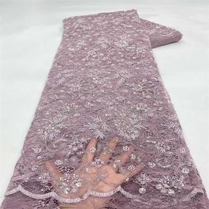 Tessuti in Pizzo con Paillettes e Perline di Alta Qualità Nigeriana, Delicato Pizzo per Abiti <span class=keywords><strong>da</strong></span> <span class=keywords><strong>Sposa</strong></span> e <span class=keywords><strong>da</strong></span> Cerimonia - Product Image 4