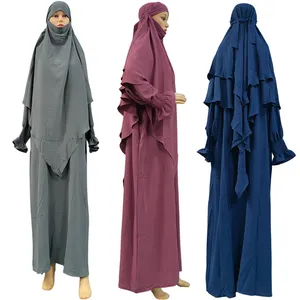 2023 NEW Ramadan Dubai Abaya Kaftan Muslim Long Dress Jazz 2 Layer Khimar Set Turkey Prayer Islam Women Hijab Robe Musulmane