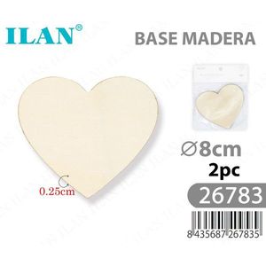 Base in Legno a Forma di Cuore Ilan 8cm Spessore 0,25cm 2 Pezzi Materiale per Artigianato - Product Image 1