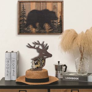 Ornements en bois de cerf en gros avec lumière LED renne, design animal de la forêt pour décoration créative de Noël à la maison, livraison directe - Product Image 3