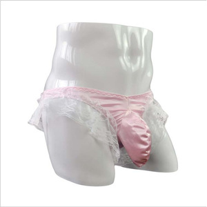 Lencería sexy para hombre, tanga negra y rosa con ribete de encaje, spandex con tacto real, ropa interior gay para crossdressing. - Product Image 4
