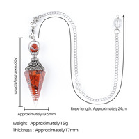 Pendule de radiesthésie SCJ vintage en argent, cône hexagonal, 7 chakras, éclats de cristal, pendule en cristal naturel