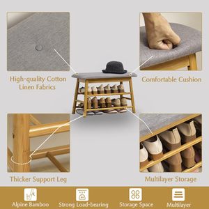 Banc de rangement pour <span class=keywords><strong>chaussures</strong></span> en bambou avec siège rembourré et compartiment de rangement - Product Image 4