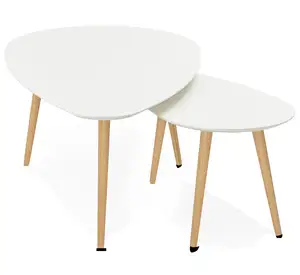 다기능 대나무 흰색 중첩 테이블 세트 2 삼각형 끝 테이블 거실 커피 테이블