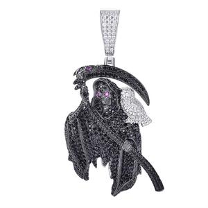 Ciondolo Teschio a <span class=keywords><strong>Falce</strong></span> 3D Placcato Oro e Argento con Zirconi Cubici Micro-Incastonati, Gioiello Hip-Hop Luccicante per Uomo - Product Image 1