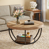 Table basse ronde en bois mobile avec rangement, style moderne minimaliste et luxe léger, pour salons, petits appartements et hôtels