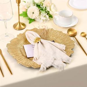 Platos Base Metálicos Dorados de 13 Pulgadas al por Mayor, Diseño de Arrecife, Plástico Resistente a Roturas, para Eventos de Boda y Catering - Product Image 6