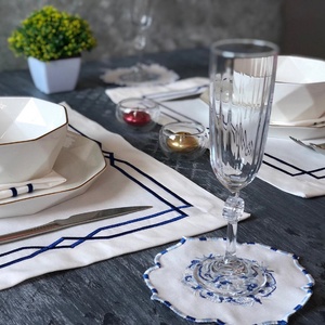 Personalized Modern Embroidered Lines Washed Flax Pure <b>Table</b> Placemat 45*45cm Custom 100% <b>Cloth</b> <b>Linen</b> Napkins Placemat - Product Image 2