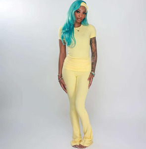 Custom <strong>Print</strong> Women's 2Piece Sets Soild O Neck <strong>Top</strong> and Pants Streetwear Two Piece Sets Women Clothing With Headband - Product Image 3