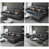 Ensemble de canapés en forme de L noirs luxueux, design italien moderne, en cuir PU, modulaire, pour salon de villa