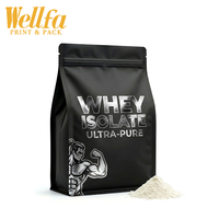 Pochette d'emballage personnalisée mate sans BPA avec fermeture éclair Velcro, scellée sur huit côtés, à fond plat, pour protéines isolées de lactosérum