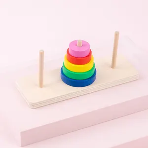 Neuer hölzerner Mini-Turm Regenbogen turm Puzzle-Block für junge Kinder Ringgurt-Säule Passendes Baustein-Spielzeug für Kinder