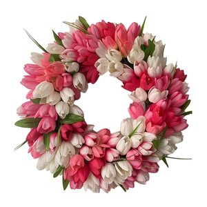Guirnalda grande de tulipanes artificiales para puerta principal, guirnalda de tulipanes de seda roja y amarilla, decoración para colgar en la pared en primavera, verano y otoño - Product Image 3
