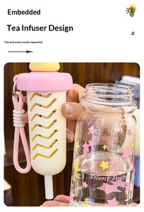 Vaso con pajita de burbujas Star Language, diseño de dibujos animados, portátil, ecológico, con asa, para niños y estudiantes, de alto valor estético para mujer - Product Image 5