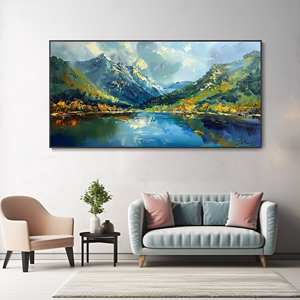 SQ Paysage Palette <span class=keywords><strong>Couteau</strong></span> Peinture À L'huile Printemps Mur Art Lac Montagnes Toile Peint À La Main Huile Toile Art - Product Image 4
