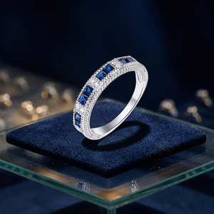 Anillos de Boda Unisex de Lujo en Plata de Ley 925 con Baño de Rodio, Corte Princesa, Moissanita Azul Personalizada de Alta Calidad - Product Image 2