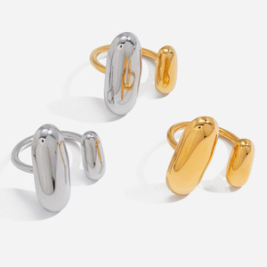 Modern Minimalist Oval <b>Open</b> <b>Ring</b> 18k Gold Stainless Steel Two Tone Geometric Design Unisex Fashion Jewelry Gift - Product Image 1